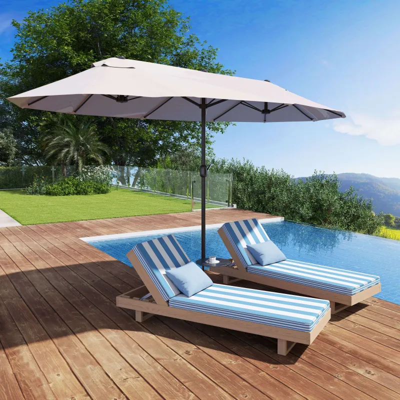 Sombrilla Doble para Jardín 455x265x238 cm Parasol Grande con Manivela Manual Protección Solar Color Café - Ogal.Es