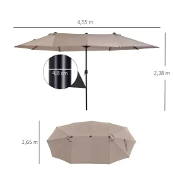 Sombrilla Doble para Jardín 455x265x238 cm Parasol Grande con Manivela Manual Protección Solar Color Café - Ogal.Es