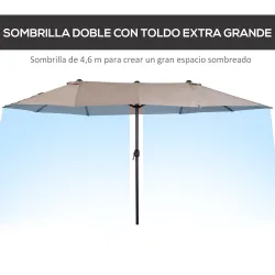 Sombrilla Doble para Jardín 455x265x238 cm Parasol Grande con Manivela Manual Protección Solar Color Café - Ogal.Es