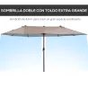 Sombrilla Doble para Jardín 455x265x238 cm Parasol Grande con Manivela Manual Protección Solar Color Café - Ogal.Es