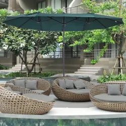 Sombrilla Doble para Jardín 455x265x238 cm Parasol Grande con Manivela Manual Protección Solar Verde Oscuro - Ogal.Es