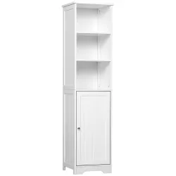 Armario Alto de Baño de 5 Niveles Columna Auxiliar de Baño con 3 Estantes 1 Puerta y Balda Ajustable 40x38x160 c... - Ogal.Es