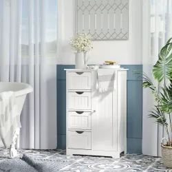 Armario Auxiliar de Baño Mueble para Baño con Puerta 4 Cajones y Estante Ajustable para Cocina Salón 56x30x83 cm... - Ogal.Es