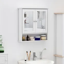 Armario de Baño con Espejo, Armario de Pared con 2 Puertas, Estante Abierto, Estante Ajustable, Mueble de Baño C... - Ogal.Es