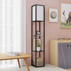 Lámpara de Pie de Madera con 3 Estantes de Almacenaje para Bombilla E27 Potencia Máx. 40W Lámpara Moderna para S... - Ogal.Es