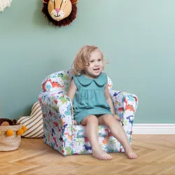 Sillón Infantil para +18 Meses con Estampado de Dinosaurios Acolchado de Espuma y Franela 50x39x44 cm Multicolor - Ogal.Es