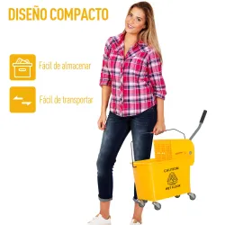 Cubo de Fregar 20L con Ruedas y Escurridor Cubo para Fregona con Separador de Agua 60x27x70,5 cm Amarillo - Ogal.Es