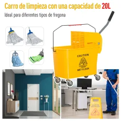 Cubo de Fregar 20L con Ruedas y Escurridor Cubo para Fregona con Separador de Agua 60x27x70,5 cm Amarillo - Ogal.Es