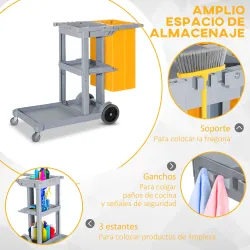 Carro de Limpieza con Bolsa 100L Profesional y Multifuncional para Colectividades Hotel Hostal con 3 Bandejas y ... - Ogal.Es