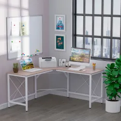 Escritorio Esquinero Moderno con Marco de Acero Carga 70 kg para Oficina Hogar Estudio 150x150x76 cm Roble - Ogal.Es