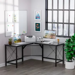 Escritorio Esquinero Moderno con Marco de Acero Carga 70 kg para Oficina Hogar Estudio 150x150x76 cm Negro - Ogal.Es