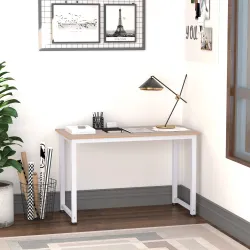Mesa de Escritorio con Marco de Acero Patas Ajustables Mesa de Estudio para Oficina Hogar 120x60x76 cm Blanco y ... - Ogal.Es