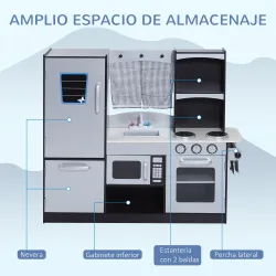 Cocina de Juguete Cocinita Infantil Madera Grande Juego de Imitación para Niños +3 Años con Accesorios Horno Mic... - Ogal.Es