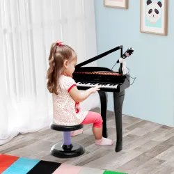Piano Infantil 37 Teclas Teclado Electrónico Juego de Piano con Micrófono Taburete Luces y 22 Canciones USB/MP3 ... - Ogal.Es