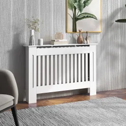 Cubre Radiador Cubierta de Radiador para Radiador con Dispositivo Antivuelco Diseño Moderno MDF 112x19x81cm Blanco - Ogal.Es