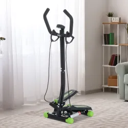 Máquina de Step Stepper Fitness con Manillar Pantalla LCD Cintas y Pedales Antideslizantes 40x32x125 cm Negro - Ogal.Es