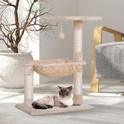 Árbol Rascador para Gatos Centro de Actividad Plataforma Caseta Postes de Sisal Hamaca Bola 50x36x70 cm Beige - Ogal.Es