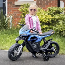 Moto Eléctrica Infantil Moto de Juguete Niños +3 Años Batería 6V con Luces y Música 105x52,3x62,3cm Azul - Ogal.Es