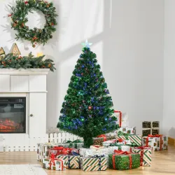 Árbol de Navidad de Fibra Óptica 120 cm Decoración Navideña con 16 LED de 3 Colores 130 Ramas Ø60x120 cm Verde - Ogal.Es