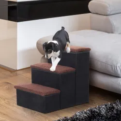 Escalera para Mascotas de 3 Peldaños Plegable con Tapas Abatibles y Espacio de Almacenamiento 3 Escalones de Per... - Ogal.Es