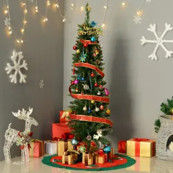 Árbol de Navidad Artificial Estrecho 150 cm con 294 Ramas y Base Desmontable Fácil de Montar Verde - Ogal.Es