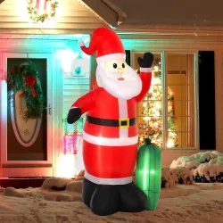 Papá Noel Inflable con Saco de Regalos Santa Claus Hinchable con Luces e Inflador148x85x240 cm Multicolor - Ogal.Es