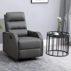 Sillón Relax Reclinable Sofá Relax Tapizado en PU con Reposapiés Retráctil para Dormitorio Salón 65x89x100 cm Gris - Ogal.Es