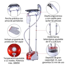 Plancha Vertical Vapor 1950W, Depósito de 2?L, 32g/min, Plancha de Vapor Vertical con Barra Telescópica, Listo e... - Ogal.Es