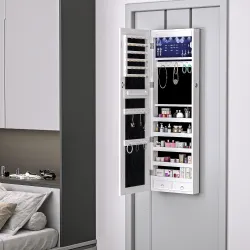 Espejo Joyero Colgante de Pared o Puerta con LED 5 Estantes 2 Cajones Pequeños Espejo Armario Montado con Cerrad... - Ogal.Es