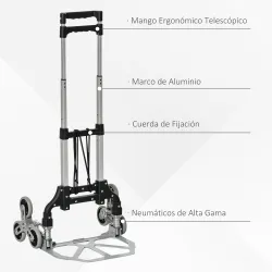 Carretilla de Mano Portátil para Escalera con Ruedas Carga 70kg Carretilla Plegable para Entrega Almacenes Merca... - Ogal.Es