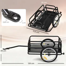 Remolque de Bicicleta Plegable para Carga 40kg Carga de Equipaje con Marco de Acero Ligero y Reflectores 139x71,... - Ogal.Es
