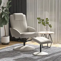 Sillón Relax Reclinable hasta 145° con Taburete Reposapiés Sillón de Salón Giratorio 360° Tapizado en PU y Estru... - Ogal.Es