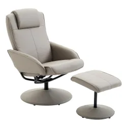 Sillón Relax Reclinable hasta 145° con Taburete Reposapiés Sillón de Salón Giratorio 360° Tapizado en PU y Estru... - Ogal.Es
