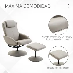 Sillón Relax Reclinable hasta 145° con Taburete Reposapiés Sillón de Salón Giratorio 360° Tapizado en PU y Estru... - Ogal.Es