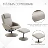 Sillón Relax Reclinable hasta 145° con Taburete Reposapiés Sillón de Salón Giratorio 360° Tapizado en PU y Estru... - Ogal.Es