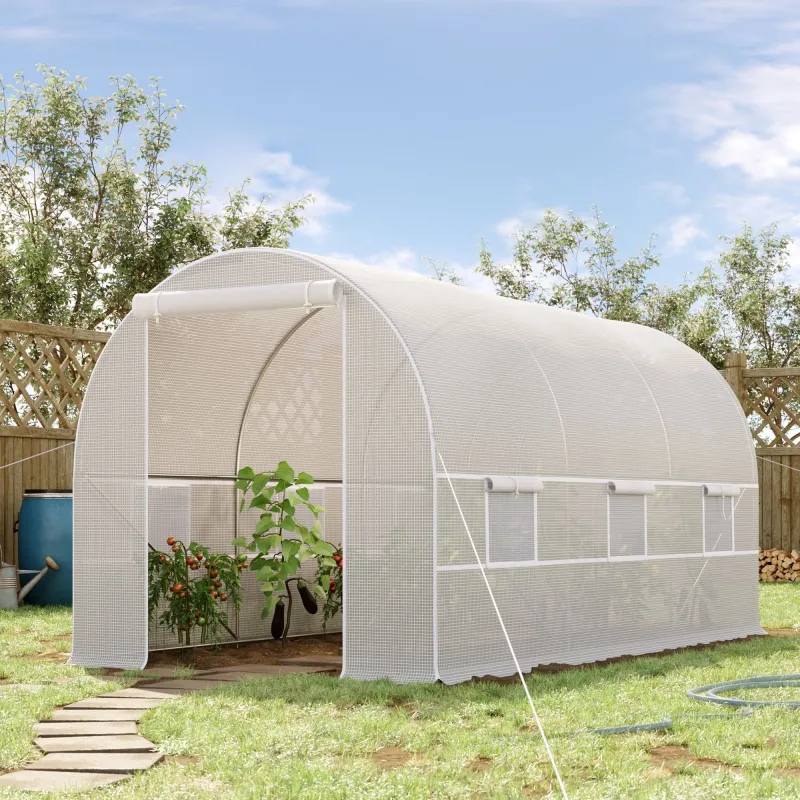 Invernadero de Túnel 400x200x200 cm Invernadero de Jardín con Puerta Enrollable y 6 Ventanas PE 140 g/m² Anti-UV... - Ogal.Es