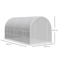 Invernadero de Túnel 400x200x200 cm Invernadero de Jardín con Puerta Enrollable y 6 Ventanas PE 140 g/m² Anti-UV... - Ogal.Es
