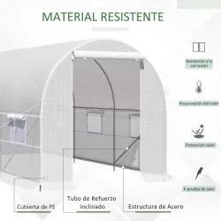 Invernadero de Túnel 400x200x200 cm Invernadero de Jardín con Puerta Enrollable y 6 Ventanas PE 140 g/m² Anti-UV... - Ogal.Es
