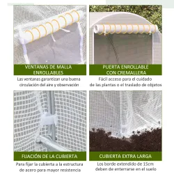 Invernadero de Túnel 400x200x200 cm Invernadero de Jardín con Puerta Enrollable y 6 Ventanas PE 140 g/m² Anti-UV... - Ogal.Es