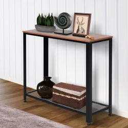 Mesa de Consola Industrial Mesa de Entrada con Estante Inferior de Malla Metálica Carga 30 kg 101x35x80cm Marrón... - Ogal.Es