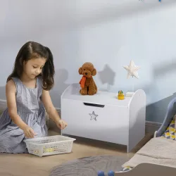 Baúl Infantil de Almacenaje Organizador de Juguetes con Tapa de Seguridad y Amplio Espacio 62x40x46,5 cm Blanco - Ogal.Es