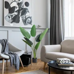 Planta de Decoración Artificial de Palma Árbol Realista con Maceta 7 Hojas para Interior Ø15x120 cm Verde - Ogal.Es