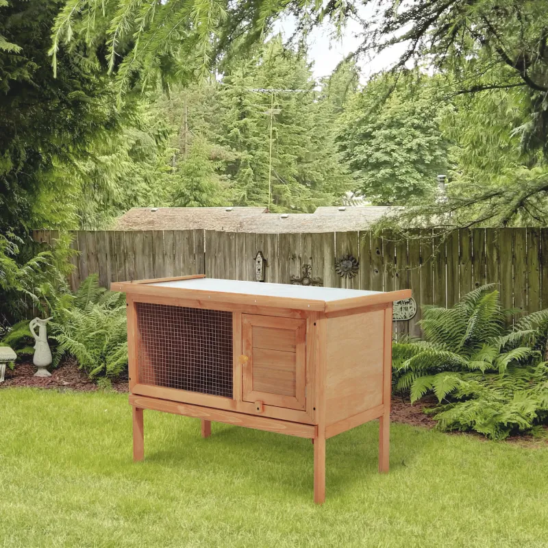 Conejera de Madera Exterior Jaula Elevada para Conejos Cobayas Animales Pequeños con Techo Asfáltico Abatible Ba... - Ogal.Es