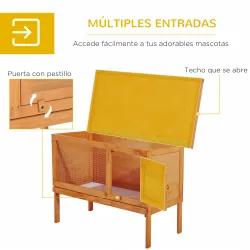 Conejera de Madera Exterior Jaula Elevada para Conejos Cobayas Animales Pequeños con Techo Asfáltico Abatible Ba... - Ogal.Es