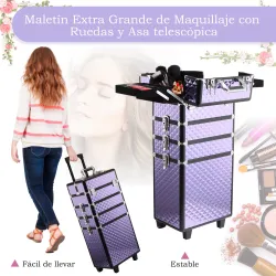 Maletín de Maquillaje Profesional con Ruedas Universales Distintos Niveles Asa Extensible Maletín Maquillaje Tro... - Ogal.Es