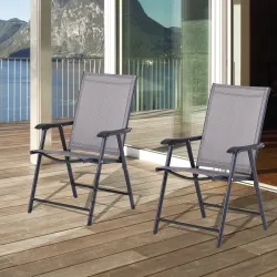 Conjunto de 2 Sillas Plegables para Exterior con Reposabrazos para Jardín Terraza Carga 110 kg 58x64x94 cm Gris - Ogal.Es