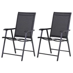 Conjunto de 2 Sillas Plegables para Exterior con Reposabrazos para Jardín Terraza Carga 110 kg 58x64x94 cm Negro - Ogal.Es