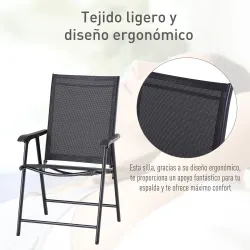 Conjunto de 2 Sillas Plegables para Exterior con Reposabrazos para Jardín Terraza Carga 110 kg 58x64x94 cm Negro - Ogal.Es