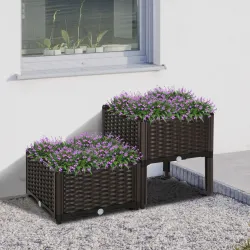 Conjunto de 2 Macetas Cuadradas Jardinera para Flores y Plantas con Orificios de Drenaje y Patas 40x40x26/44 cm... - Ogal.Es