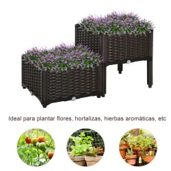 Conjunto de 2 Macetas Cuadradas Jardinera para Flores y Plantas con Orificios de Drenaje y Patas 40x40x26/44 cm... - Ogal.Es